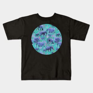 Sweet Elephants in Bright Teal, Pink and Purple Kids T-Shirt